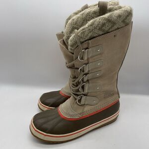 Sorel Joan Of Arctic Knit Tan Suede Waterproof Tall Snow Boots Womens 9.5 Wool